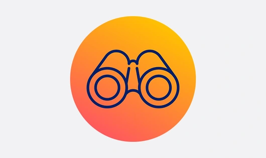 Orange gradient icon representing binoculars